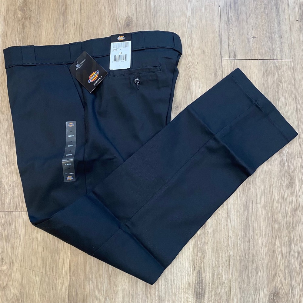 Dickies Pants Women 16 Black 776F Flex Slim Fit Straight Leg Work Pant NWT